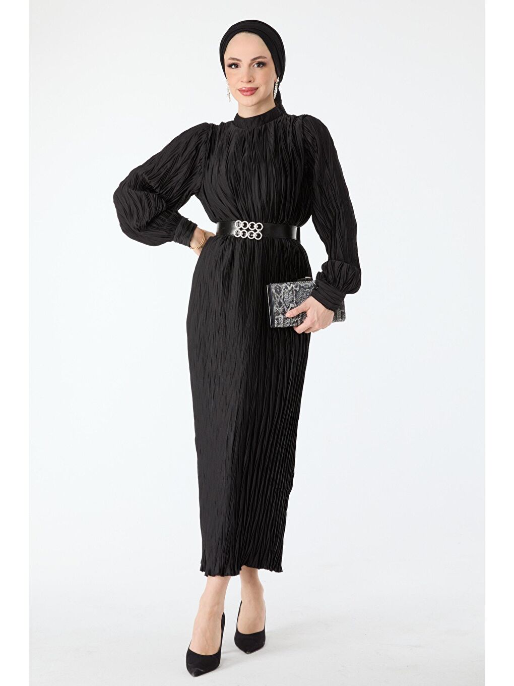 Hakim Yaka Kadın Siyah Abiye Elbise - 24398-1