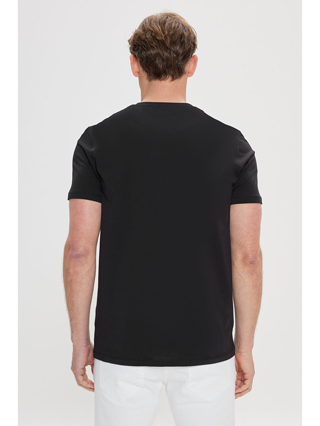 Erkek Siyah Slim Fit Dar Kesim Bisiklet Yaka Pamuklu Tişört-4