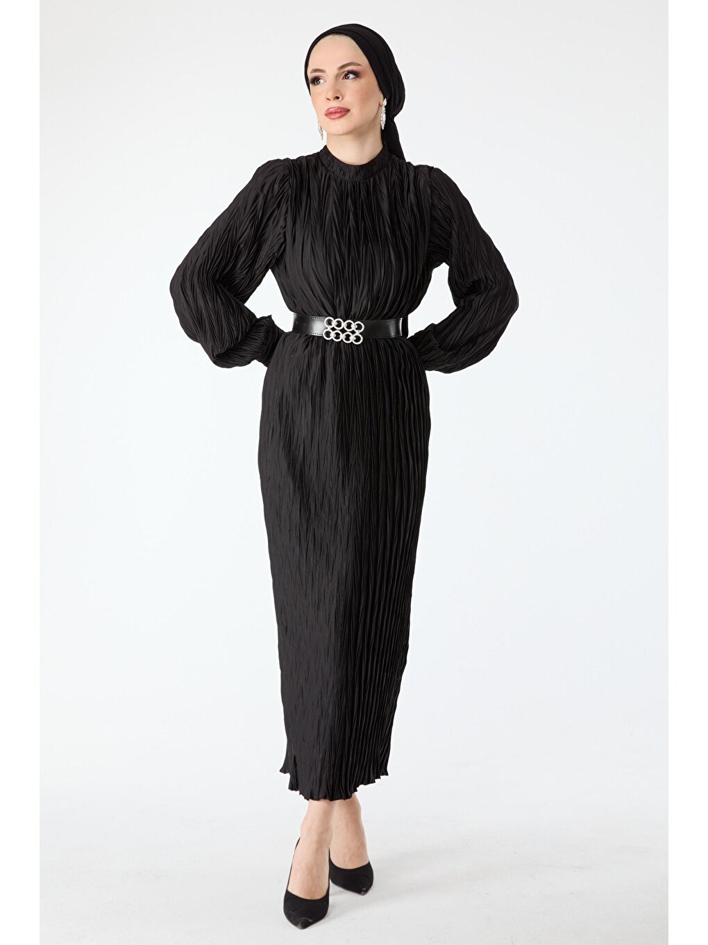 Hakim Yaka Kadın Siyah Abiye Elbise - 24398-2