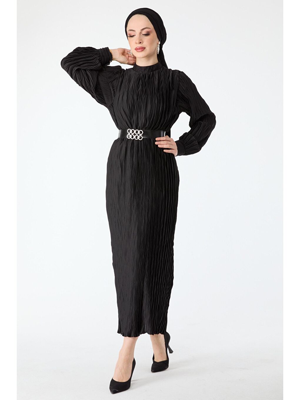 Hakim Yaka Kadın Siyah Abiye Elbise - 24398-3