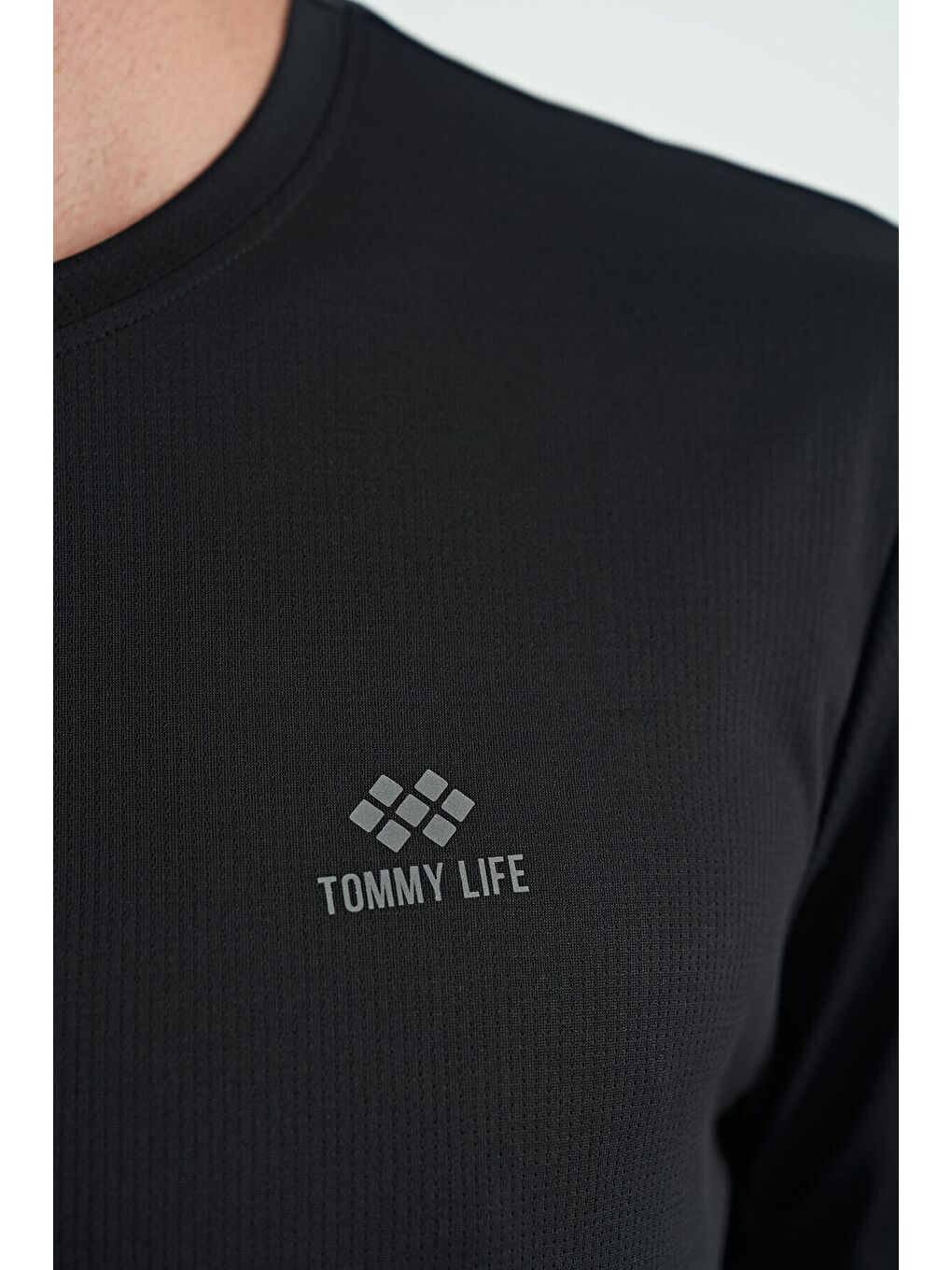 Siyah O Yaka Standart Kalıp Logo Desenli Aktif Spor Erkek Tişört  - 88255-3