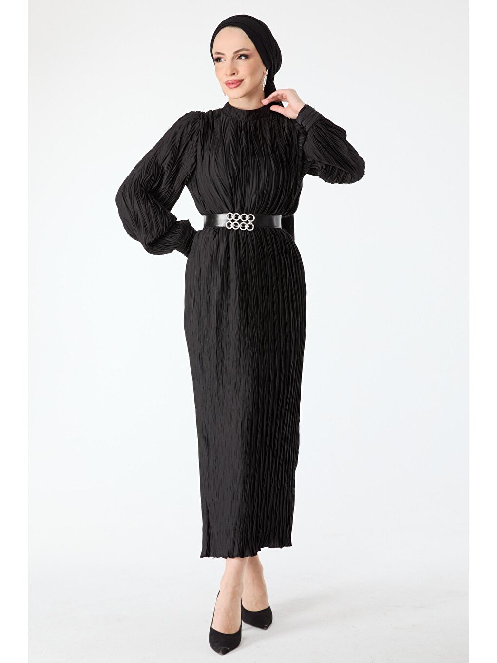 Hakim Yaka Kadın Siyah Abiye Elbise - 24398-4