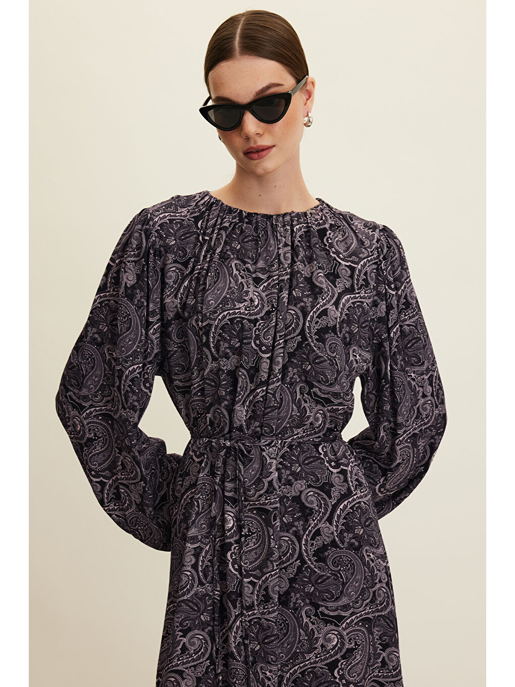 Siyah Desenli Viskon Elbise Dark Vıntage-2