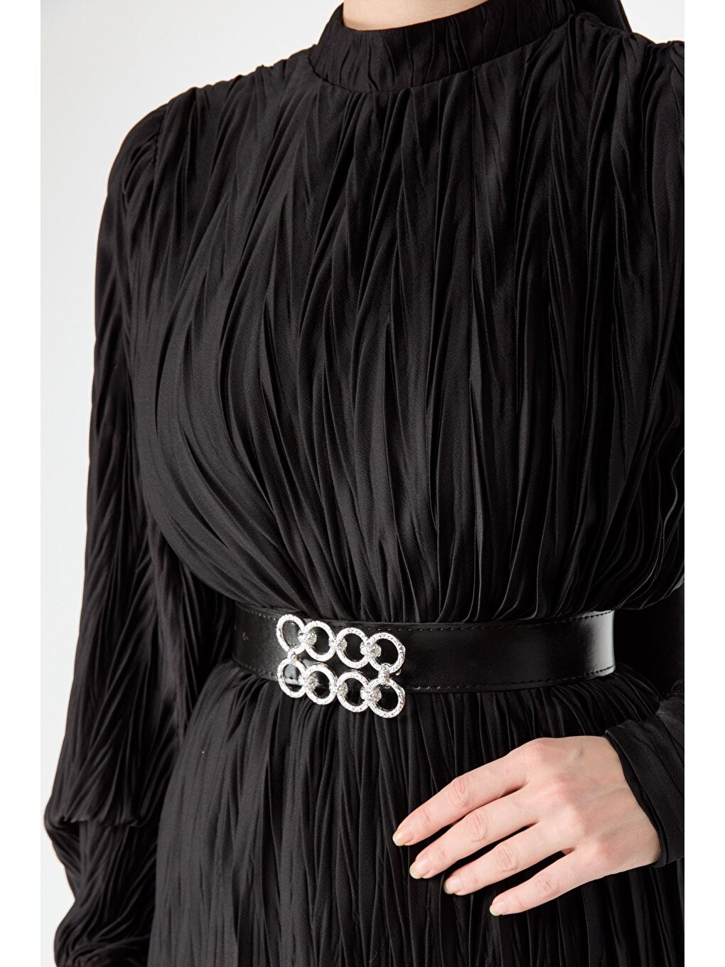 Hakim Yaka Kadın Siyah Abiye Elbise - 24398-5