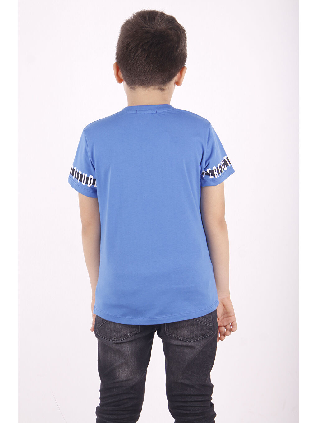 Mavi Erkek Çocuk Yazı Baskılı Tişört-2
