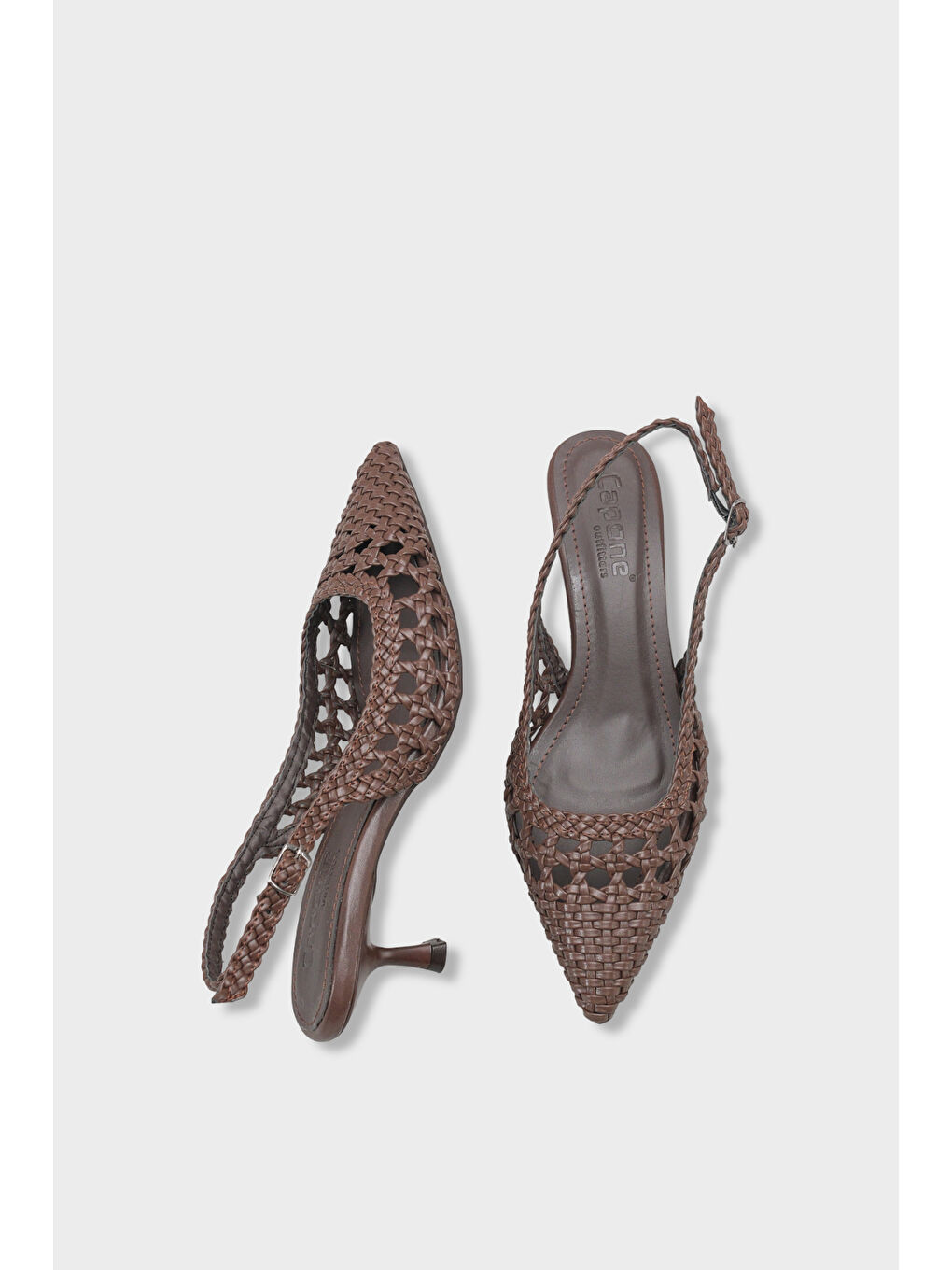 Kahverengi Laurie Örgü Sivri Burunlu Orta Topuklu Arkası Açık Kadın Ayakkabı-4