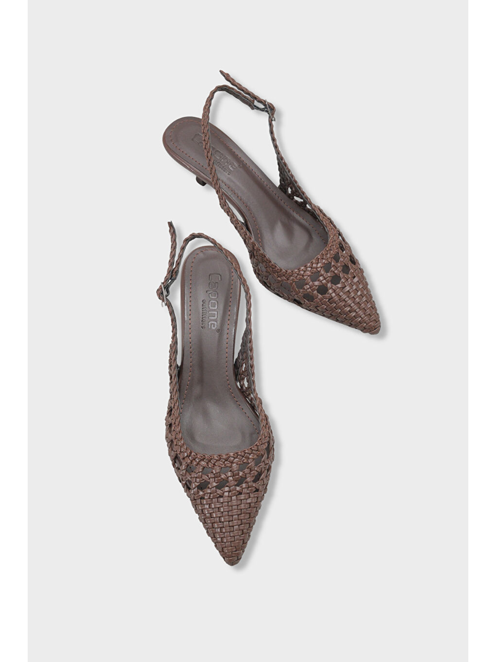 Kahverengi Laurie Örgü Sivri Burunlu Orta Topuklu Arkası Açık Kadın Ayakkabı-5