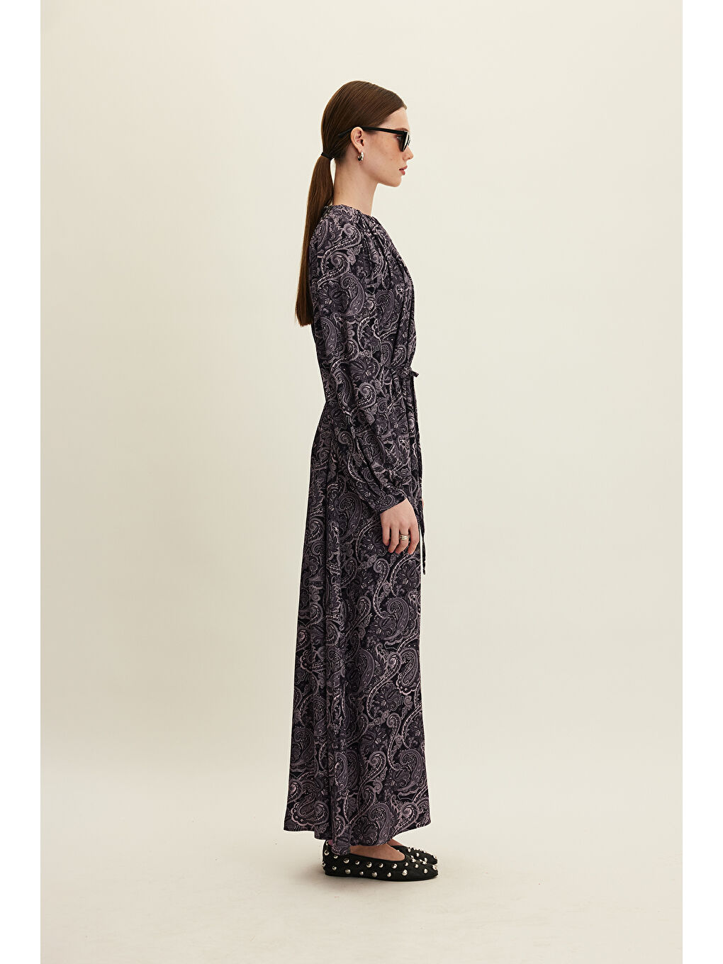 Siyah Desenli Viskon Elbise Dark Vıntage-3