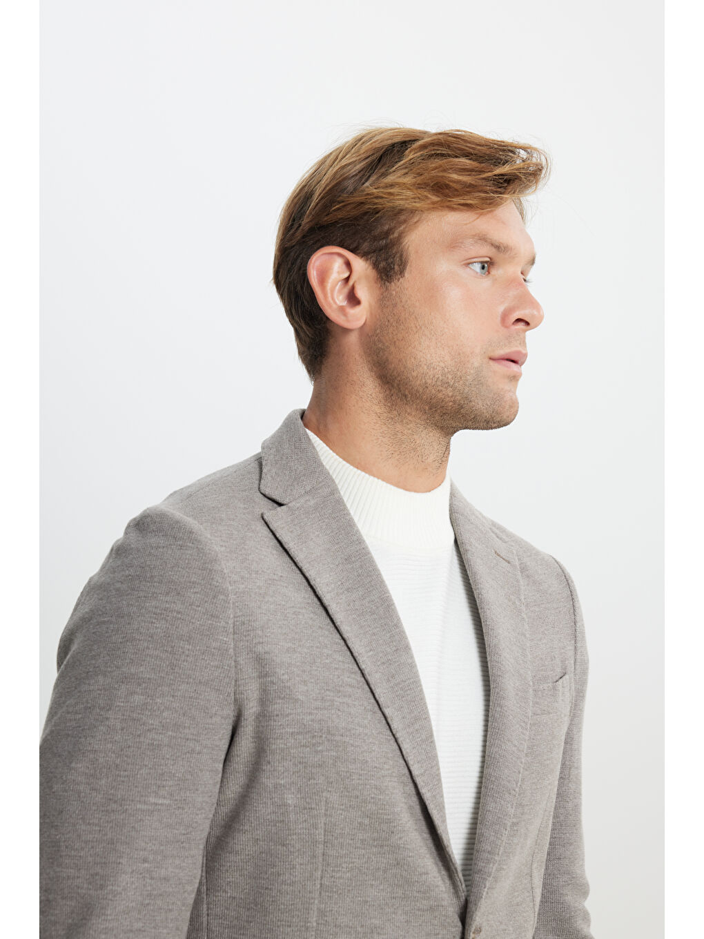 Kahverengi Erkek Açık Kahve Slim Fit Dar Kesim Mono Yaka Armürlü Torba Cepli Ceket-5