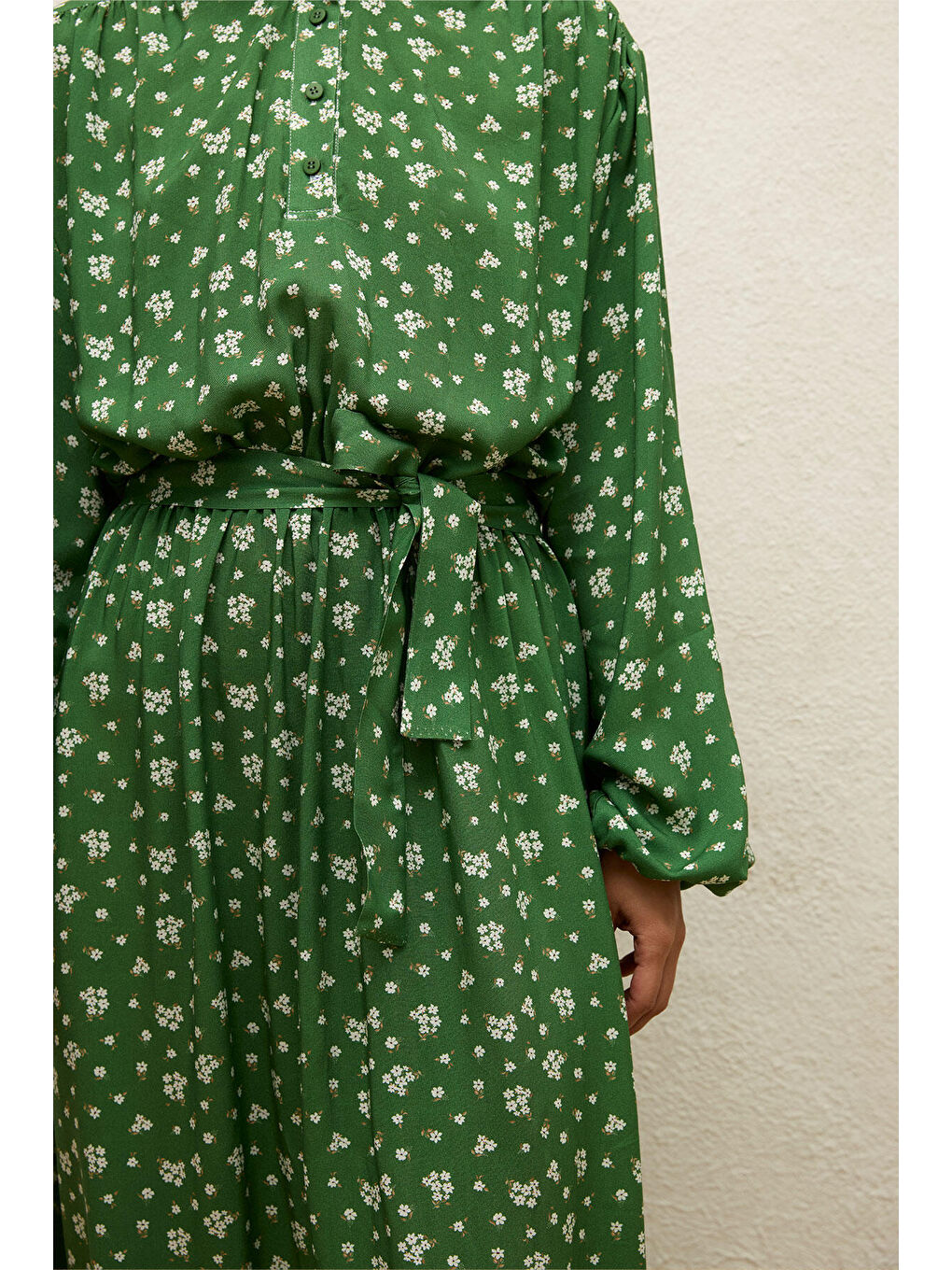 Yeşil Viskon Desenli Elbise Dıtsy-3