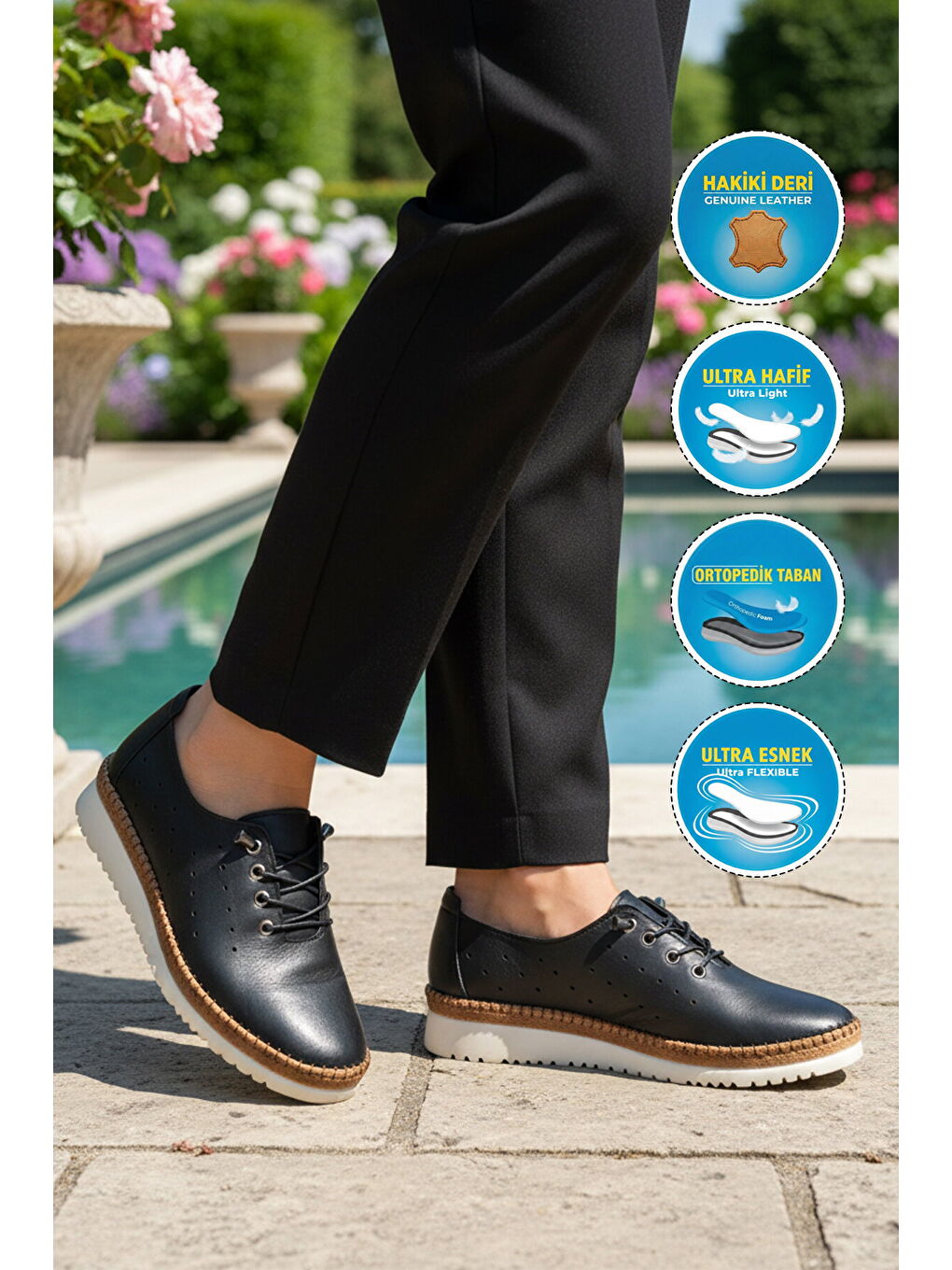 Siyah Hakiki Deri Ortopedik Kadın Casual Ayakkabı 508 Z-2