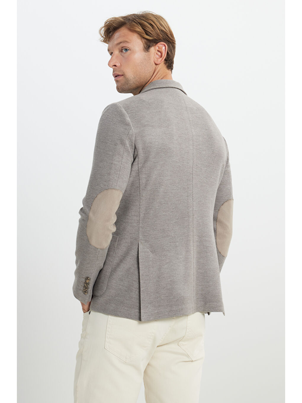 Kahverengi Erkek Açık Kahve Slim Fit Dar Kesim Mono Yaka Armürlü Torba Cepli Ceket-6