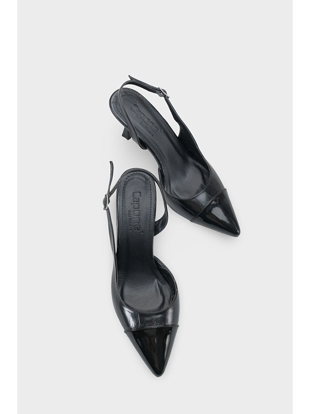 Siyah Salli Sivri Burunlu Arkası Açık Orta Topuklu Kadın Ayakkabı-5