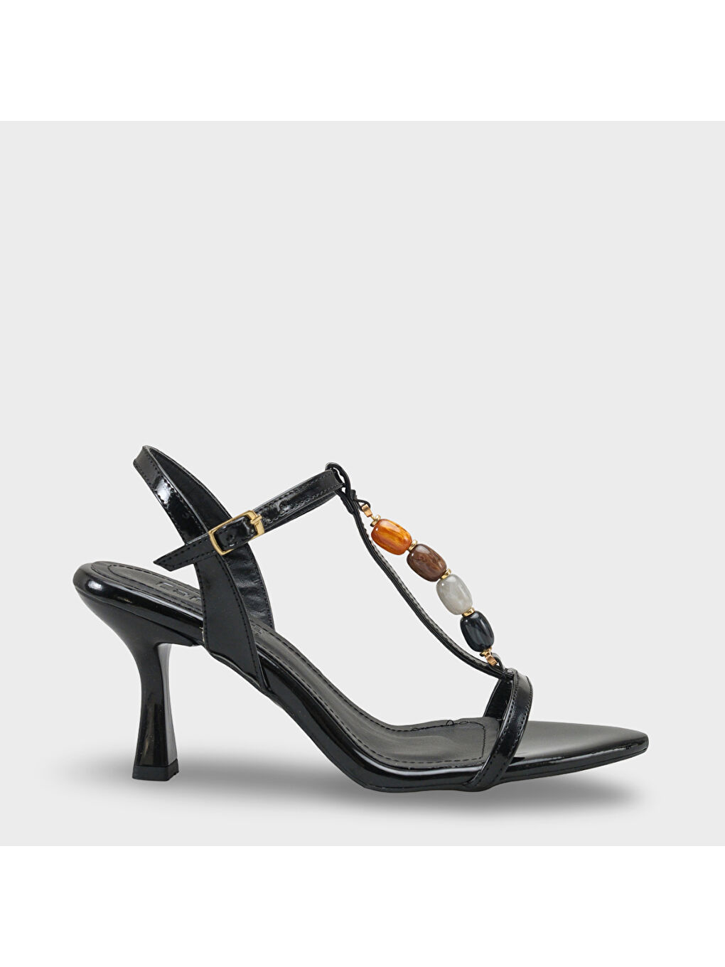 Siyah Cassy Sivri Burunlu Taşlı Bilekten Bantlı Orta Topuklu Kadın Ayakkabı