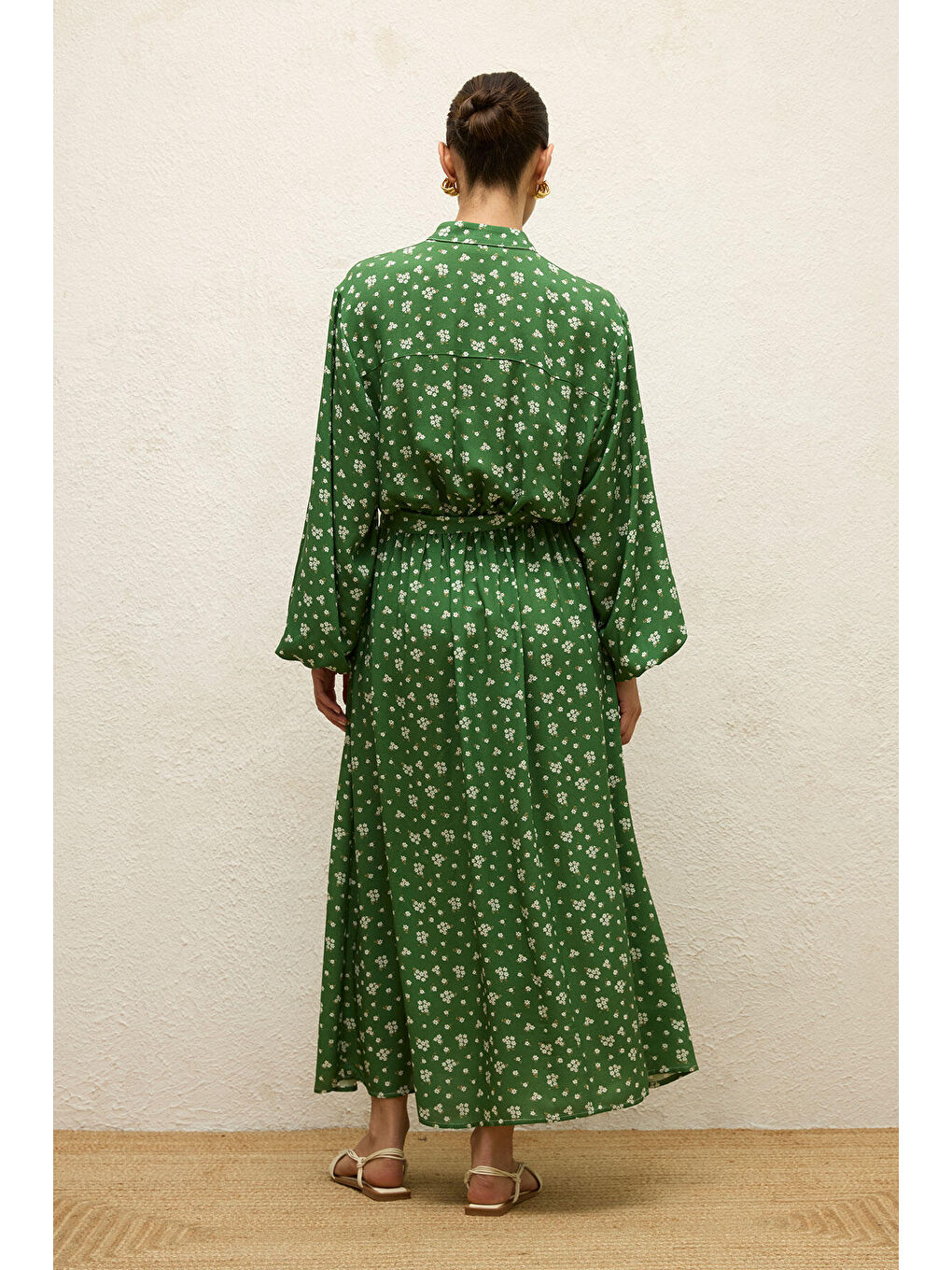 Yeşil Viskon Desenli Elbise Dıtsy-6