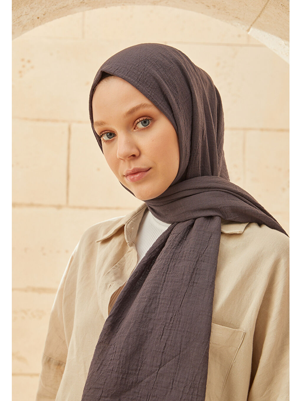 Gri Organik Pamuk Şal Koyu Grı-2