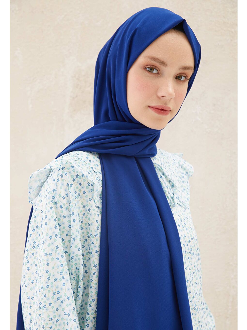 Medine İpeği Şal Saks Mavisi-1