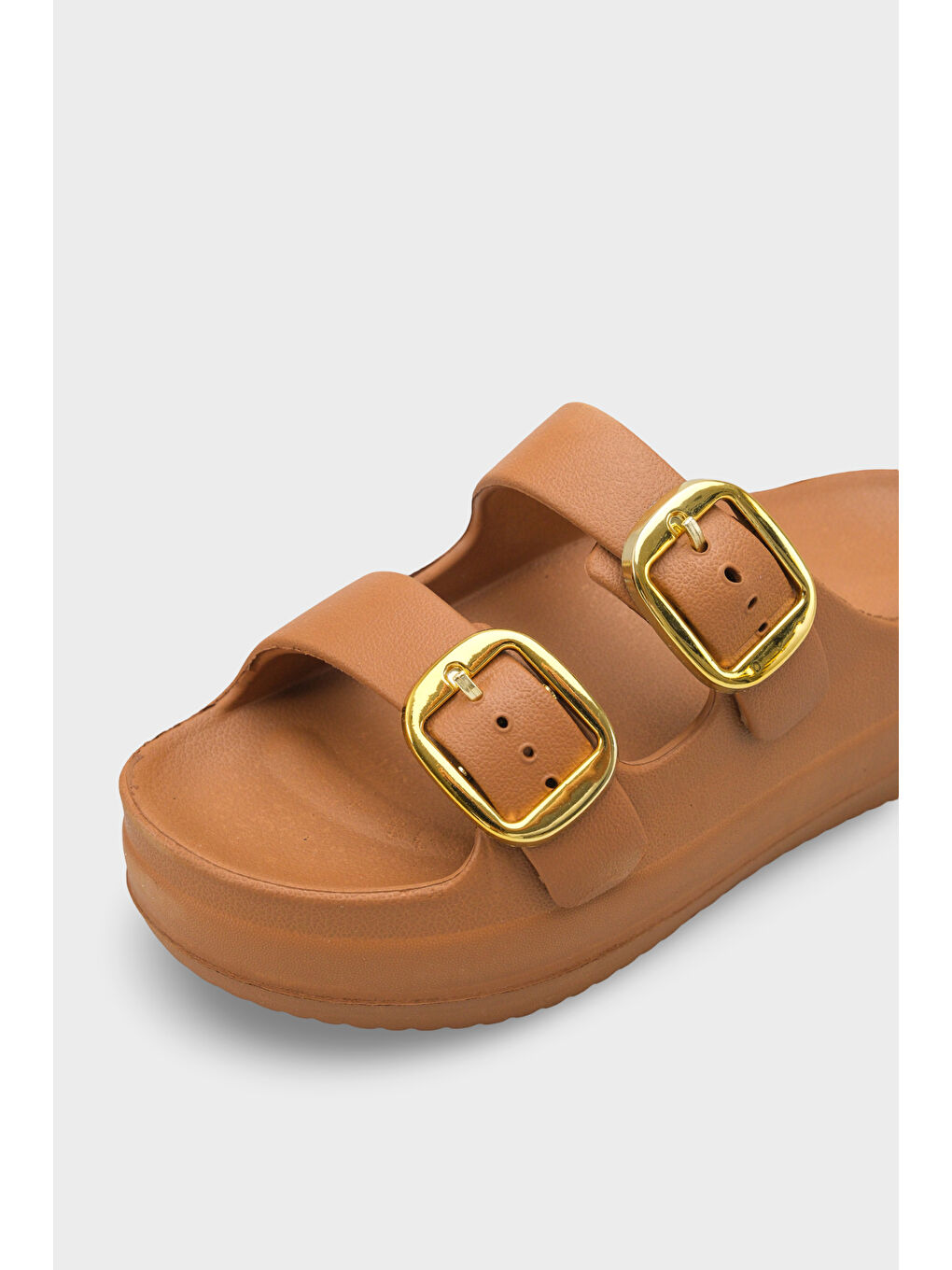 Kahverengi Nicki Eva Çift Tokalı Dolgu Tabanlı Kadın Terlik-2