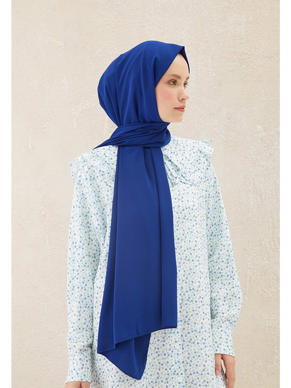 Medine İpeği Şal Saks Mavisi-3