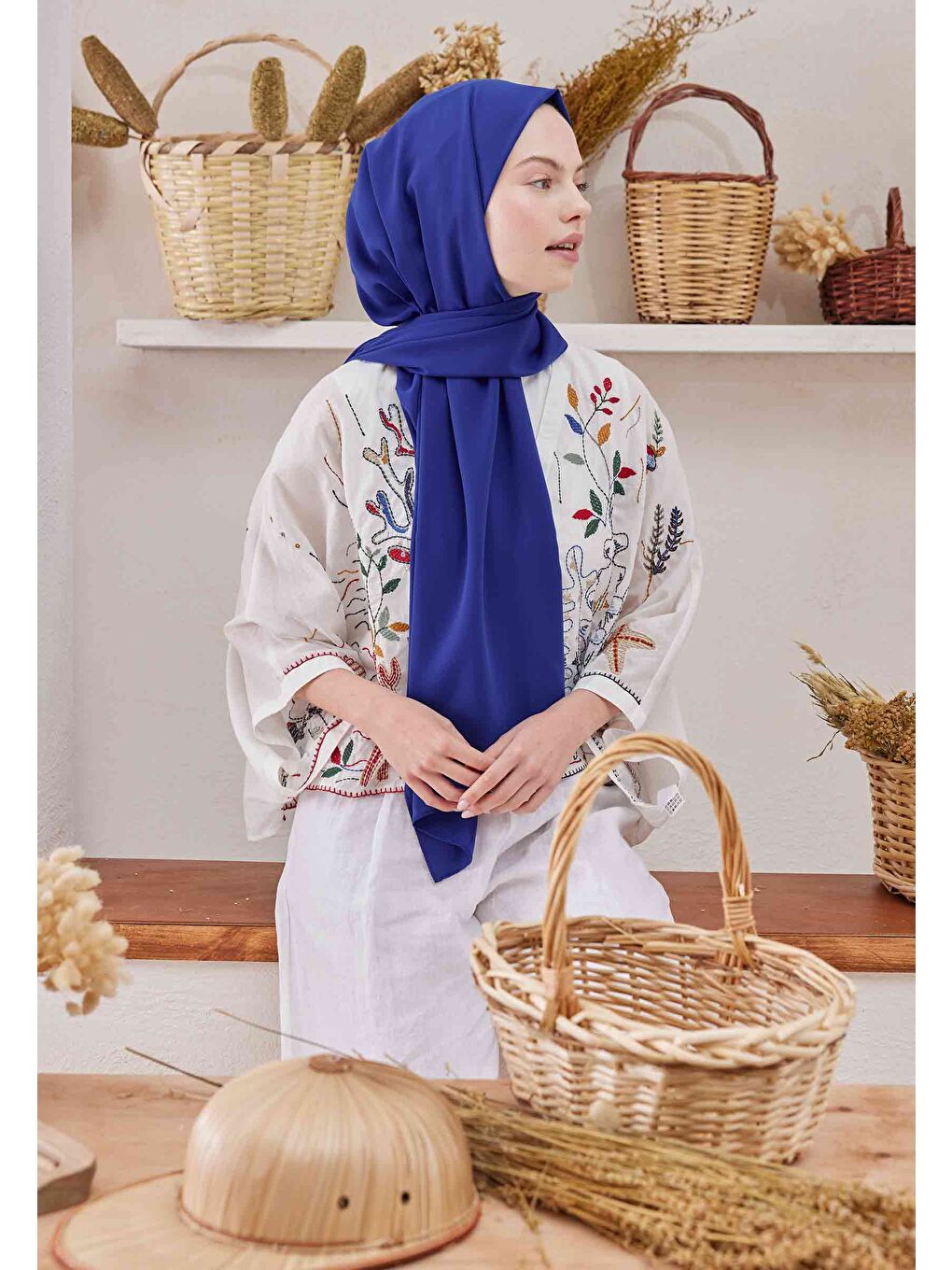 Medine İpeği Şal Saks Mavisi-4