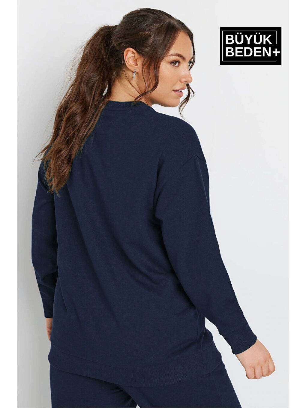 Süperlife Lacivert Kadın Büyük Beden Bisiklet Yaka Sweatshirt SPR24BSWK56 - 2