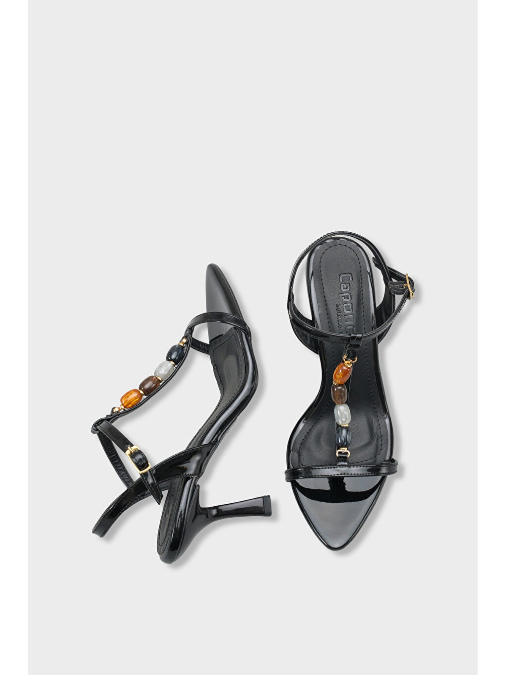 Siyah Cassy Sivri Burunlu Taşlı Bilekten Bantlı Orta Topuklu Kadın Ayakkabı-4