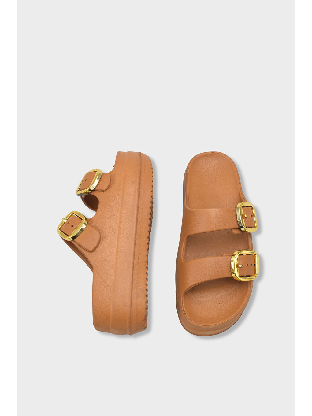 Kahverengi Nicki Eva Çift Tokalı Dolgu Tabanlı Kadın Terlik-4