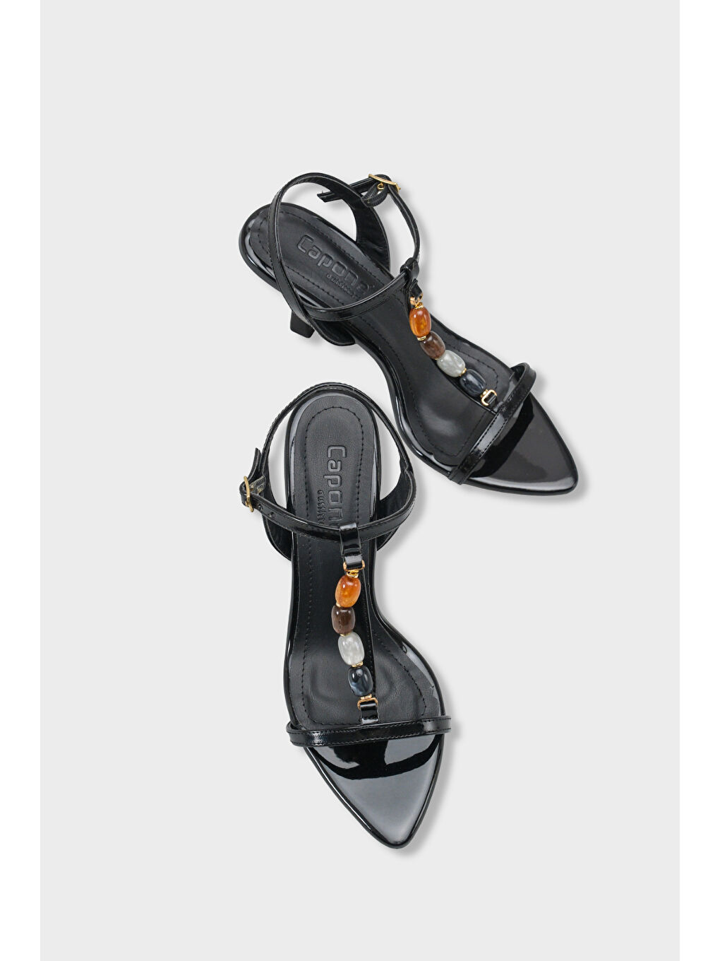 Siyah Cassy Sivri Burunlu Taşlı Bilekten Bantlı Orta Topuklu Kadın Ayakkabı-5