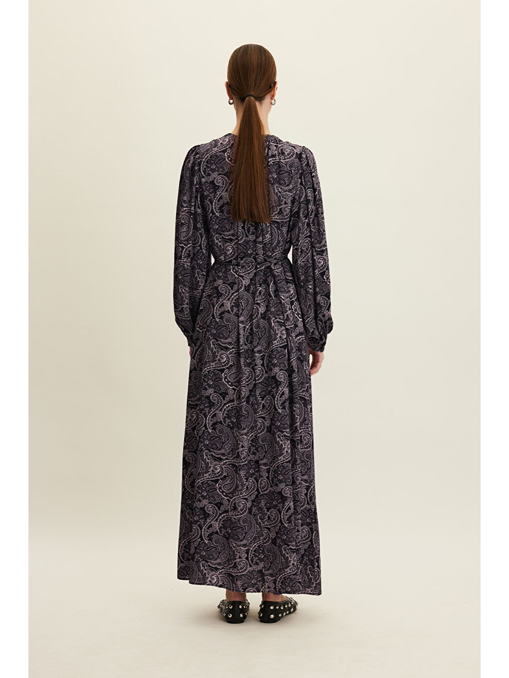 Siyah Desenli Viskon Elbise Dark Vıntage-7