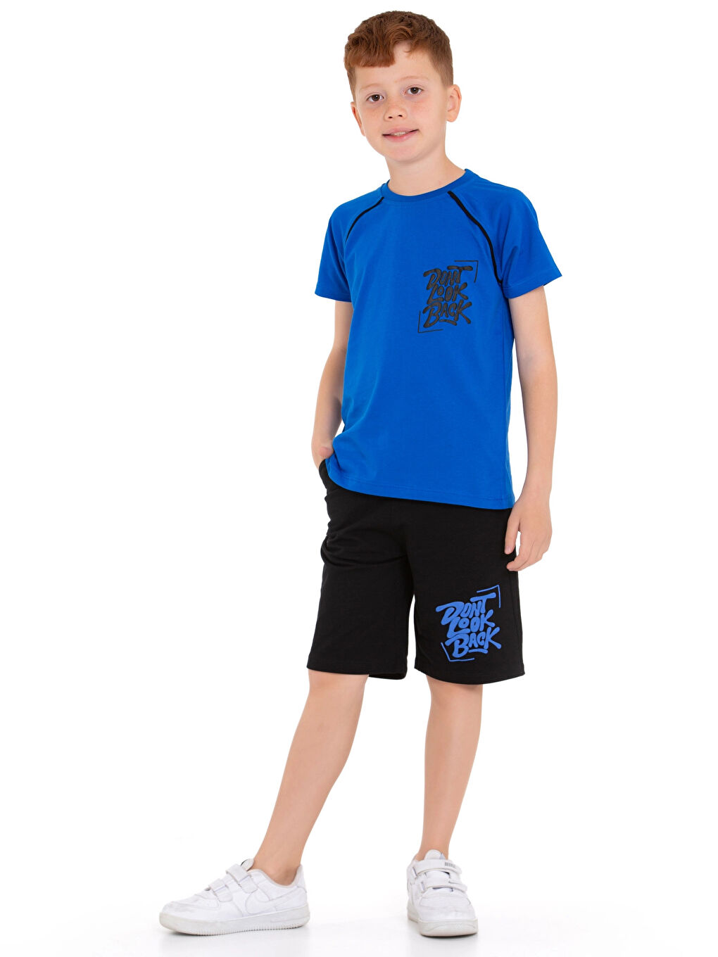 Mavi Dont Look Baskılı Erkek Şortlu Takım 73309-1