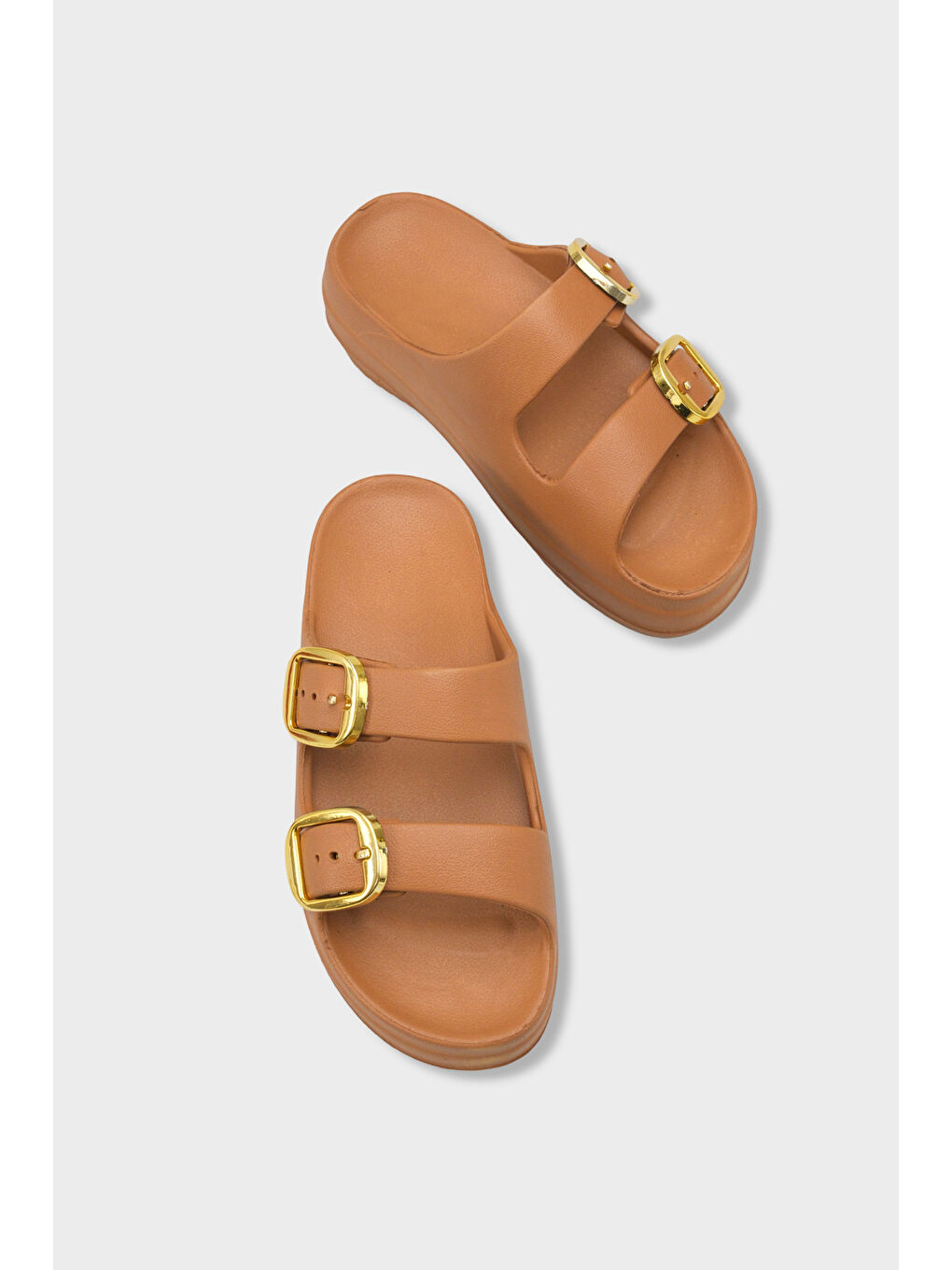 Kahverengi Nicki Eva Çift Tokalı Dolgu Tabanlı Kadın Terlik-5