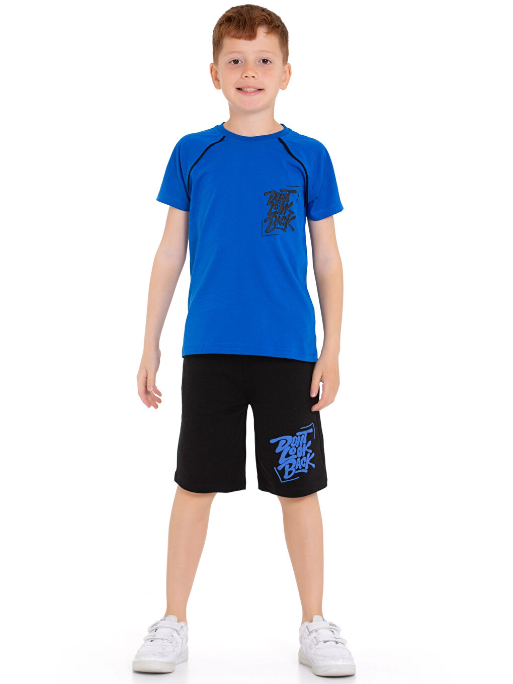 Mavi Dont Look Baskılı Erkek Şortlu Takım 73309-1-2