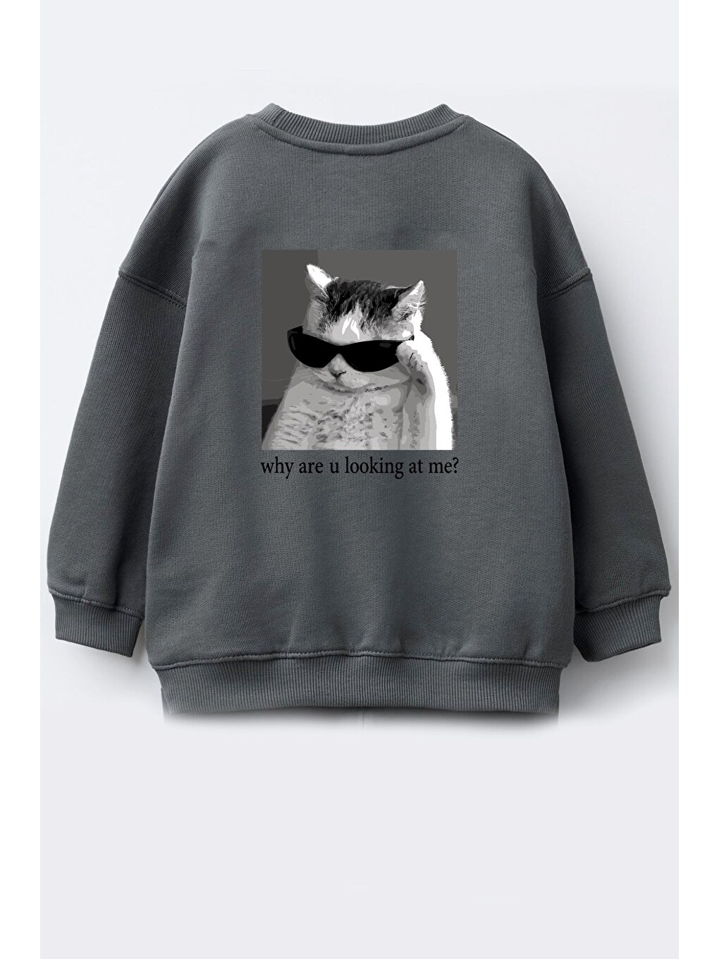 Antrasit Unisex Çocuk 3 İplik Kumaş Pamuklu Sırt Baskılı Sweatshirt