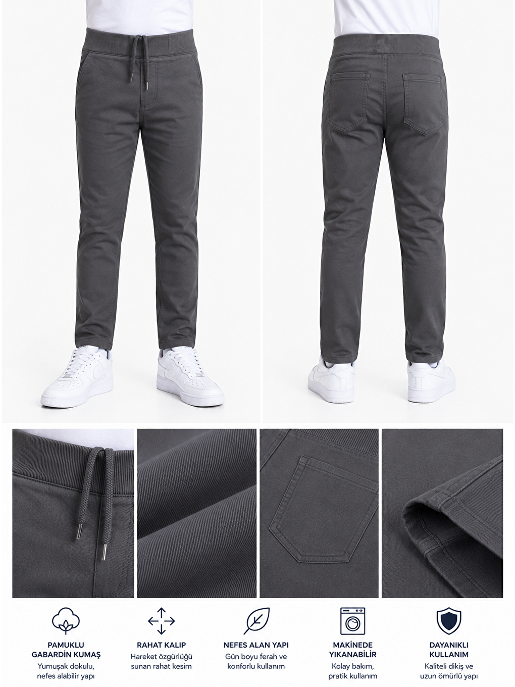 Gri Erkek Çocuk Okul Pantolonu Unisex-2
