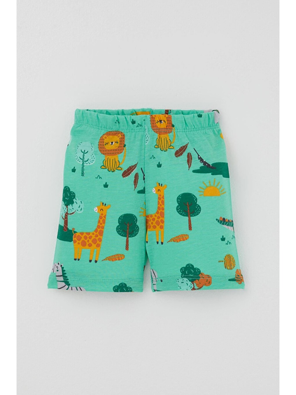 Erkek Bebek Şortlu Pijama Takımı Safari Temalı Sevimli Hayvancıklar Desenli Yeşil (4 Ay - 1 Yaş)-2