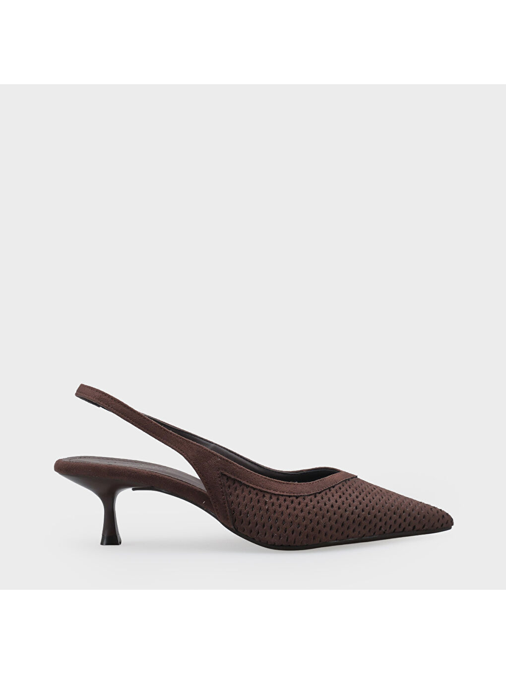 Kahverengi Flori Sivri Burunlu Orta Topuklu Arkası Açık Kadın Ayakkabı-1