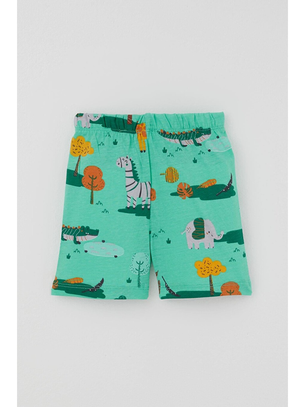 Erkek Bebek Şortlu Pijama Takımı Safari Temalı Sevimli Hayvancıklar Desenli Yeşil (4 Ay - 1 Yaş)-4