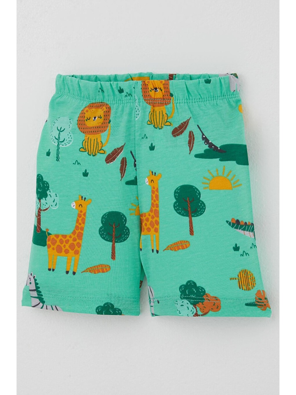 Erkek Bebek Şortlu Pijama Takımı Safari Temalı Sevimli Hayvancıklar Desenli Yeşil (4 Ay - 1 Yaş)-6