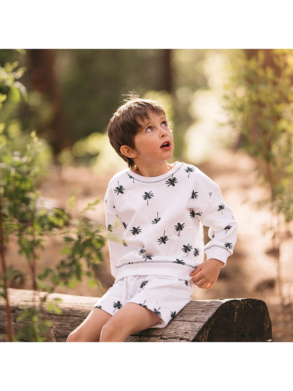 Beyaz Palmiye Sweatshirt Şort Set