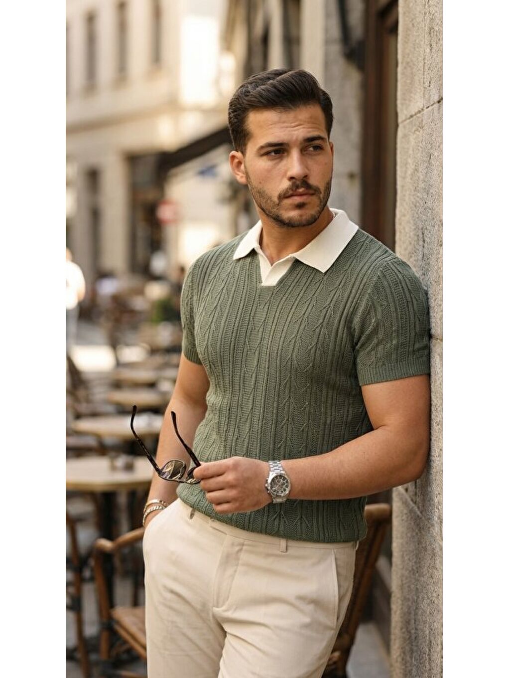 Haki Erkek Polo Yaka Triko Tişört