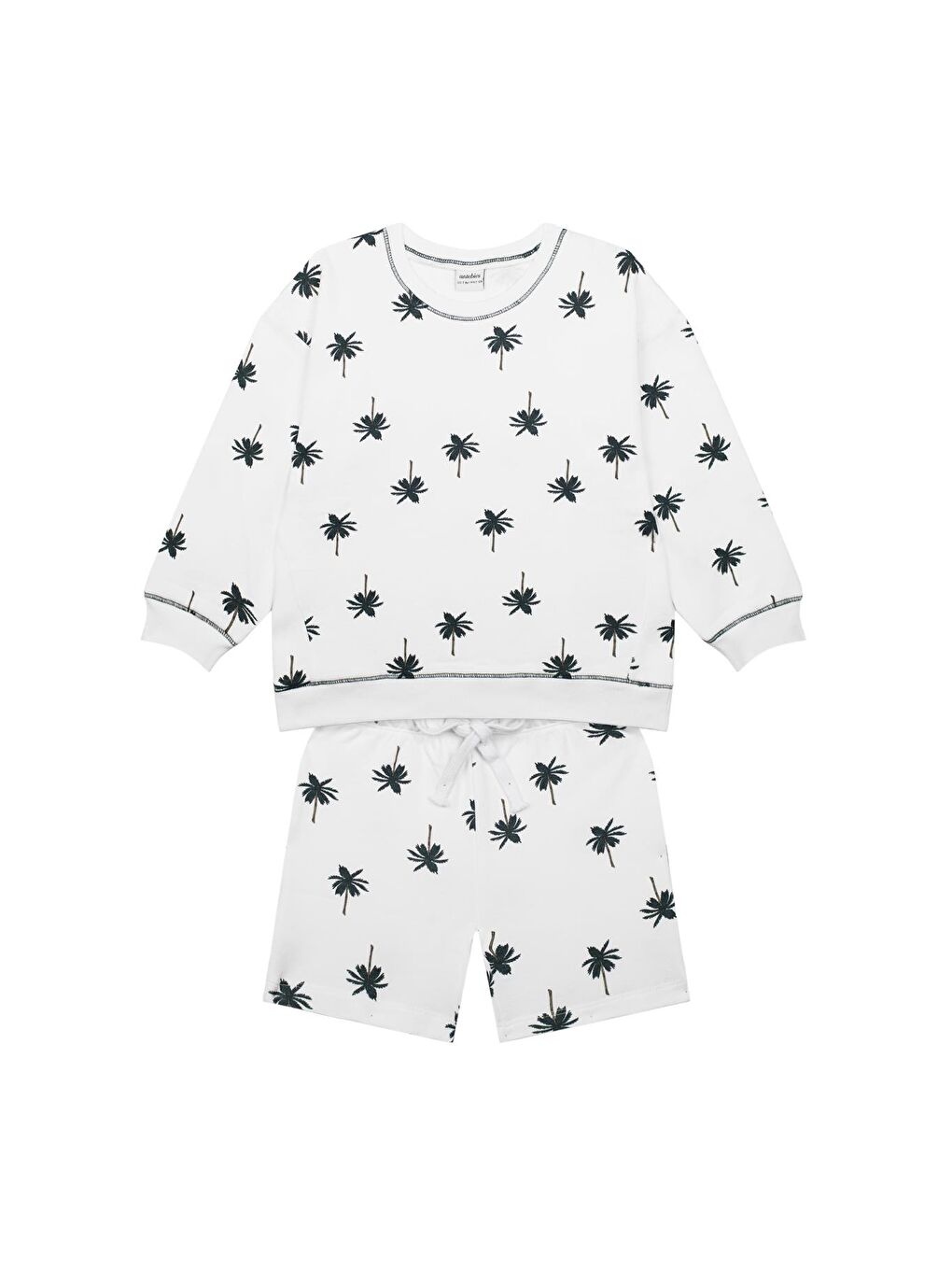 Beyaz Palmiye Sweatshirt Şort Set-1