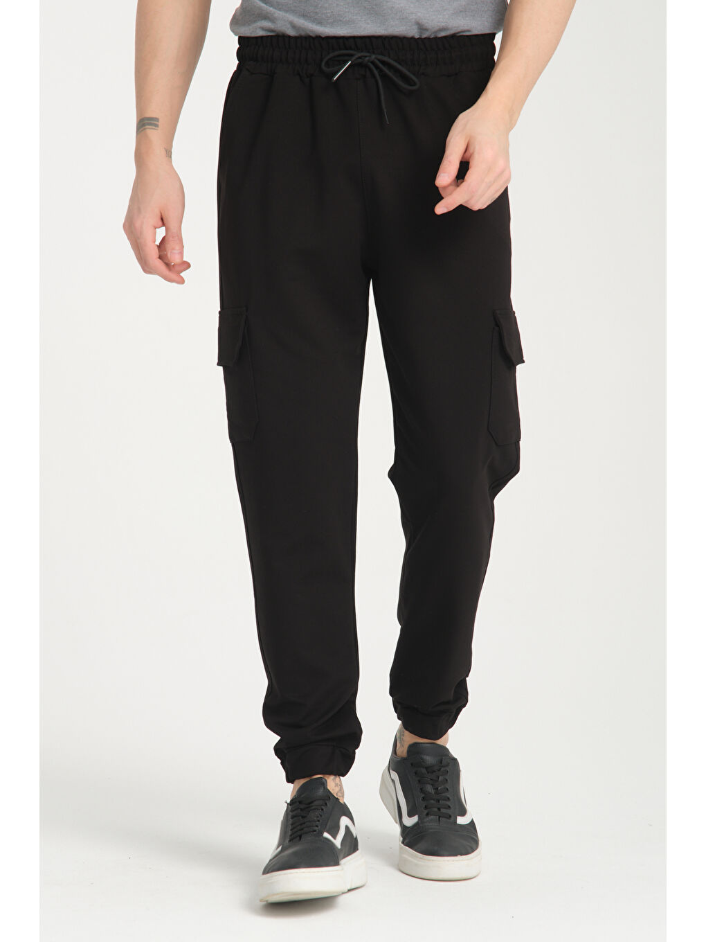 Siyah Yan Kargo Cepli Kompak Erkek Pantolon 3056