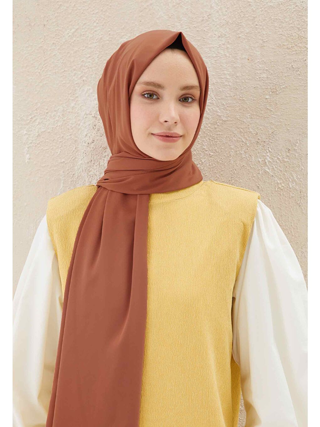 Kahverengi Medine İpeği Şal Tarçın Kabuğu-1
