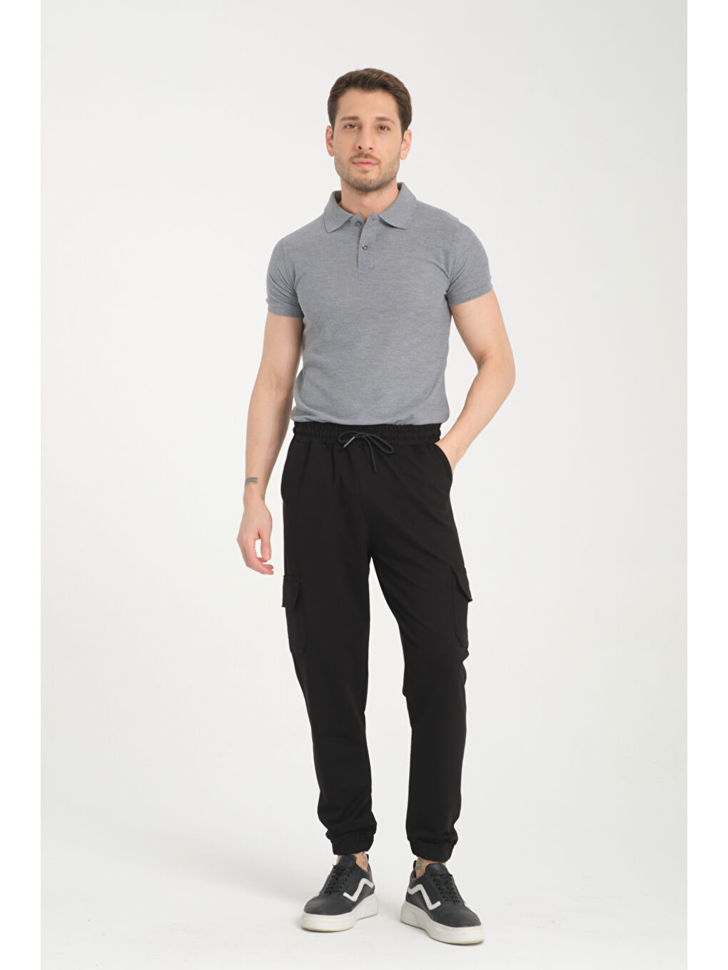 Siyah Yan Kargo Cepli Kompak Erkek Pantolon 3056-1