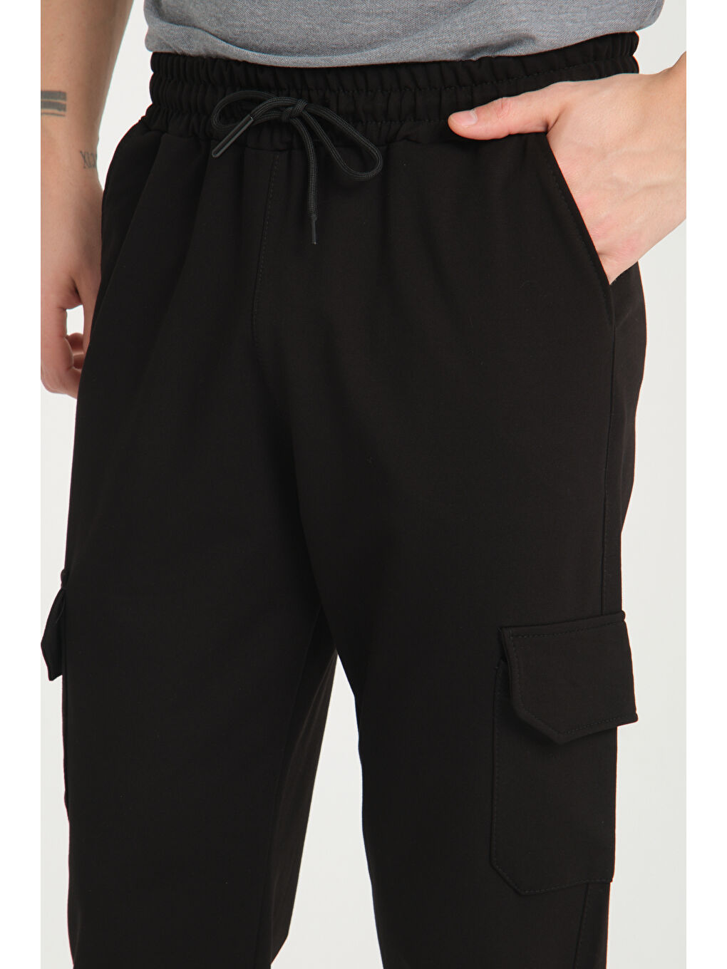 Siyah Yan Kargo Cepli Kompak Erkek Pantolon 3056-2