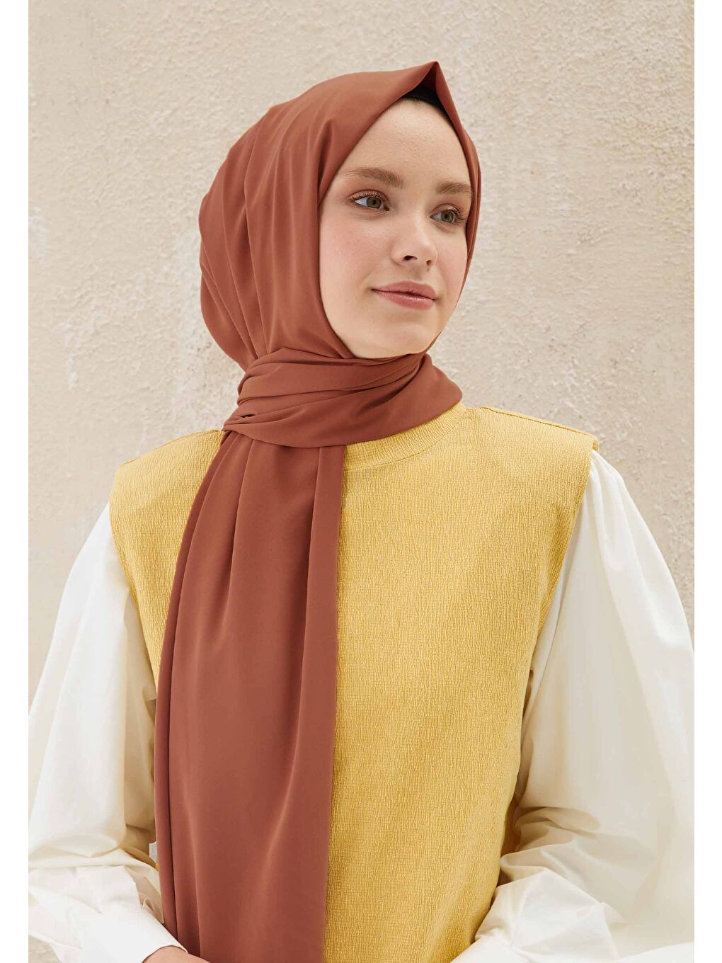 Kahverengi Medine İpeği Şal Tarçın Kabuğu-3