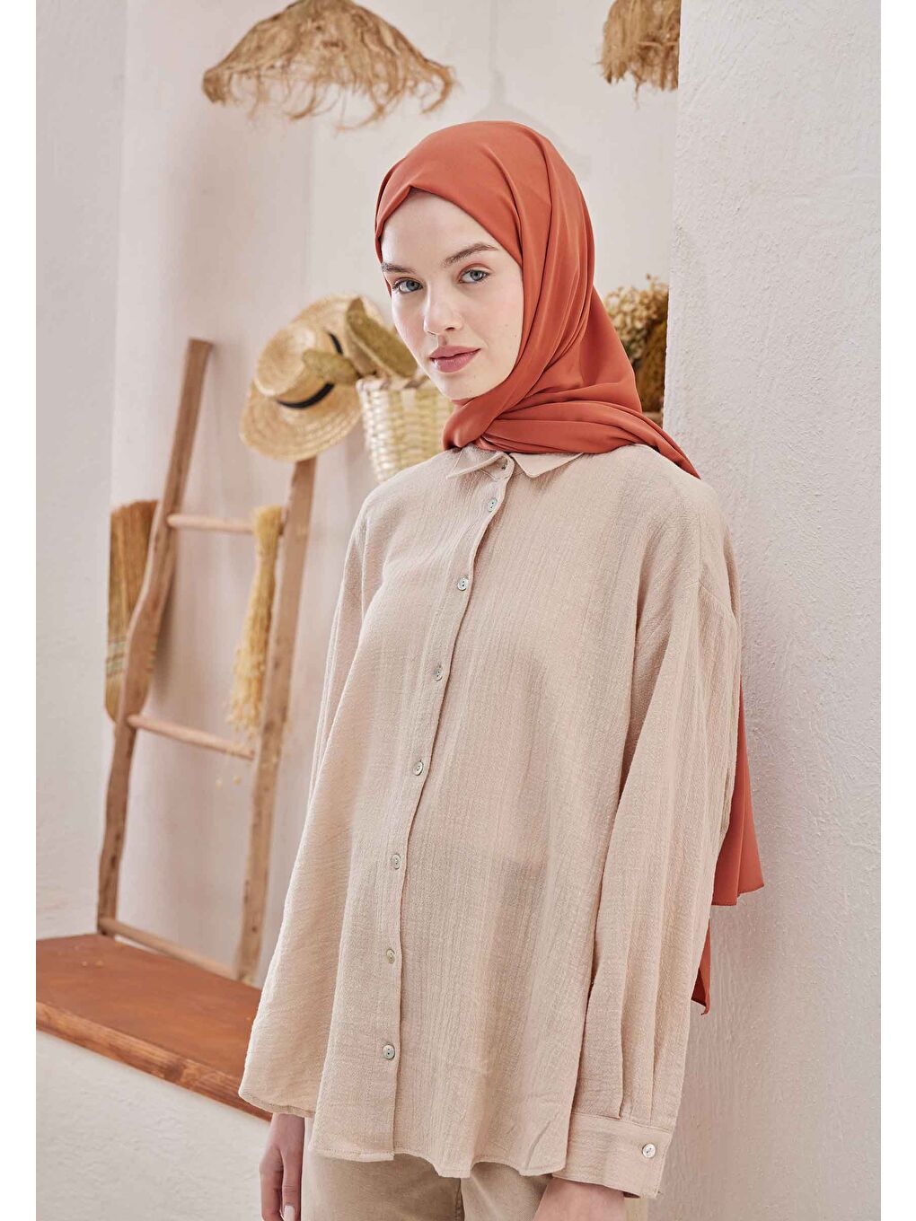 Kahverengi Medine İpeği Şal Tarçın Kabuğu-4