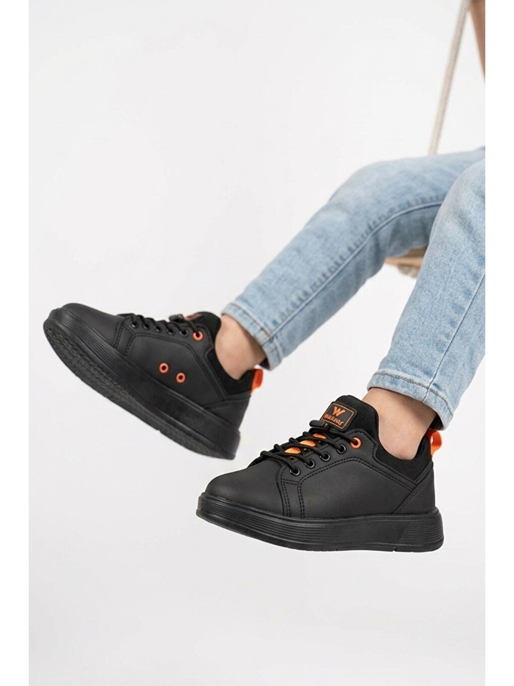 Siyah-turuncu Lastik Bağcıklı Comfort Rahat Tabanlı Erkek Çocuk Sneaker Balase F-1