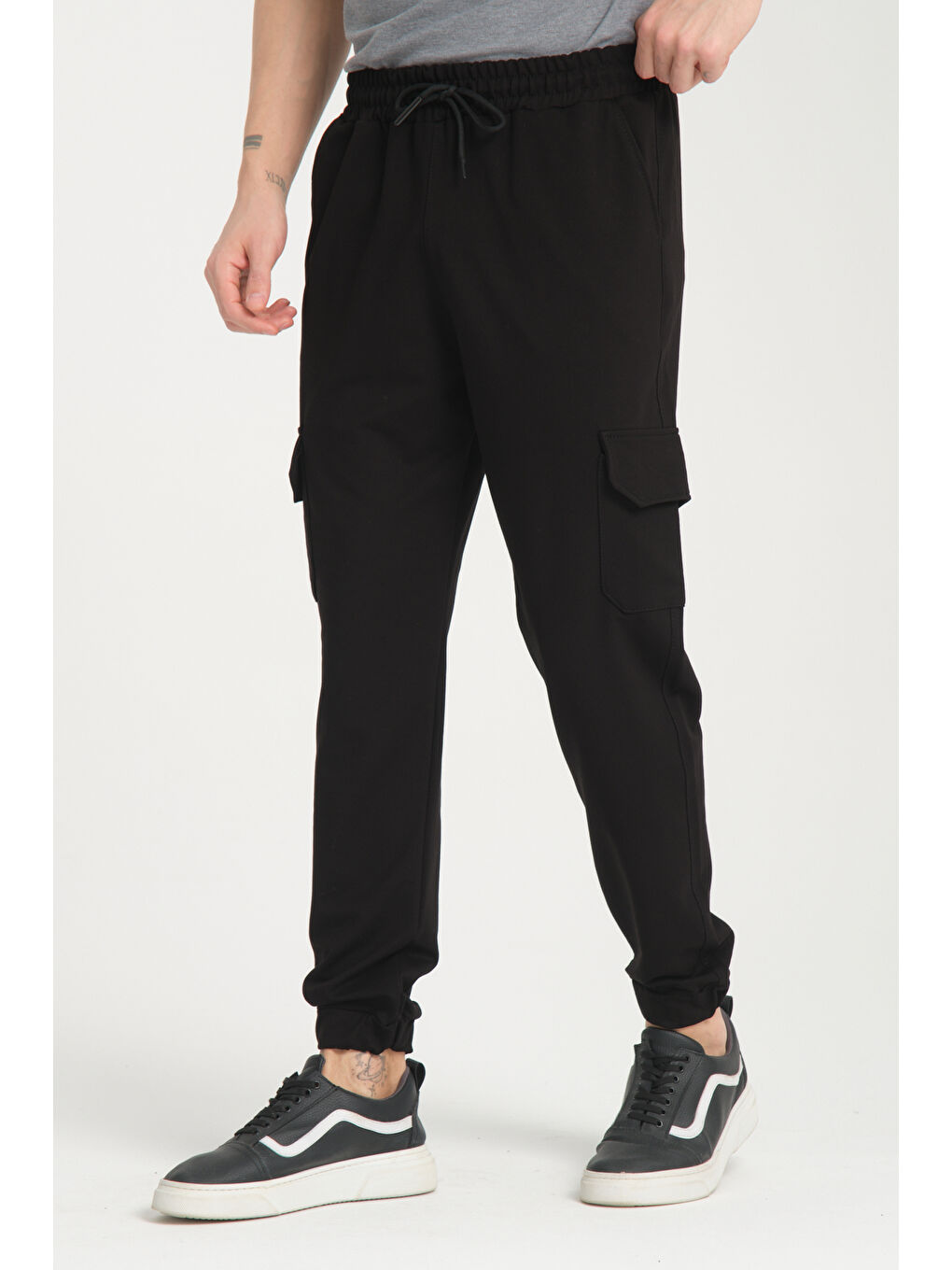 Siyah Yan Kargo Cepli Kompak Erkek Pantolon 3056-4
