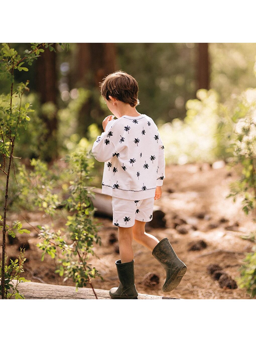 Beyaz Palmiye Sweatshirt Şort Set-5